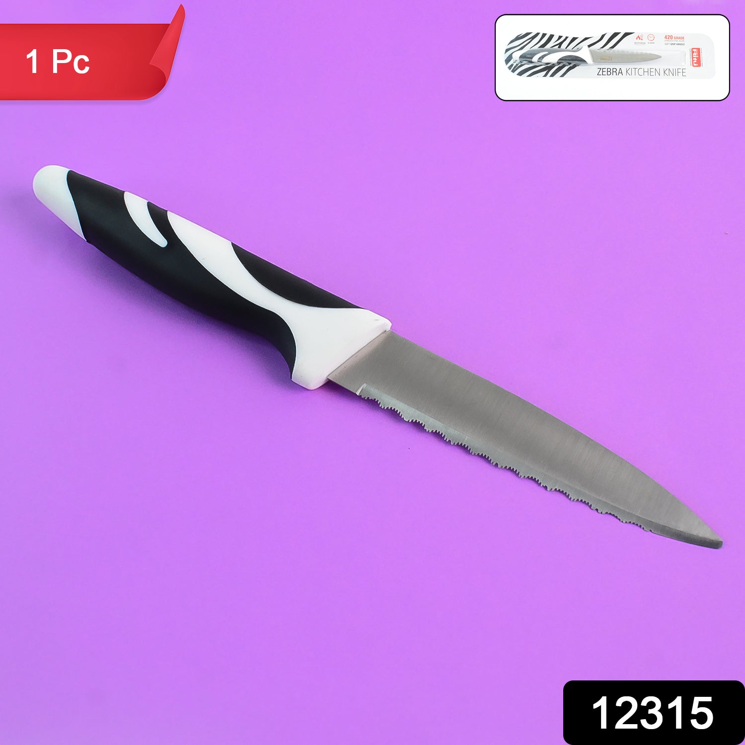 Ritu Stainless Steel Serrated Blade Zebra Kitchen Knife (1 Pc) Ritu Stainless Steel Serrated Blade Zebra Kitchen Knife (1 Pc)
